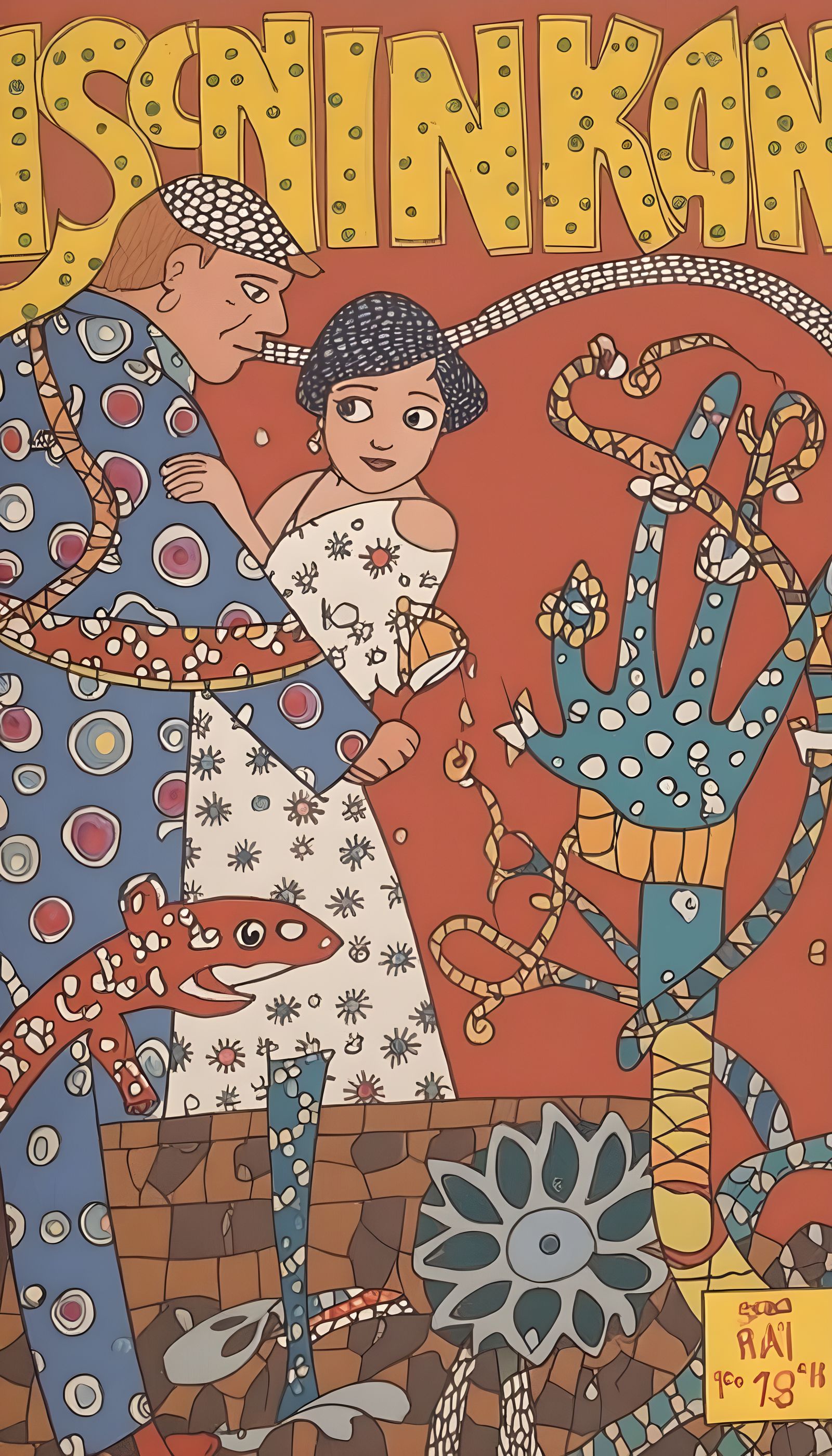 Surreal Lizard Snake Maggot in Pointillist Etching Style