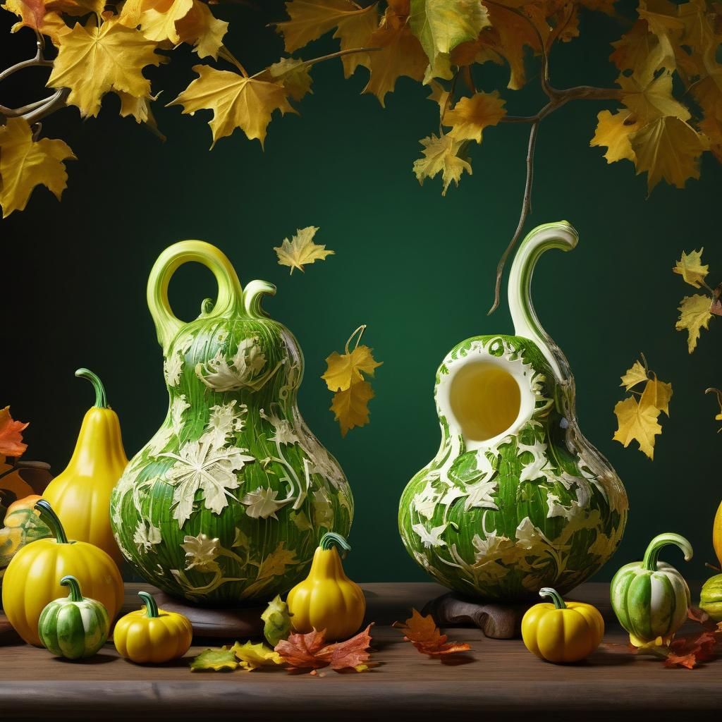 Gourd Figurines Dance in Autumn Setting