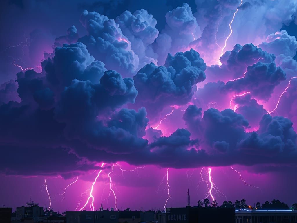 Neon Lightning Storm in Futuristic Style