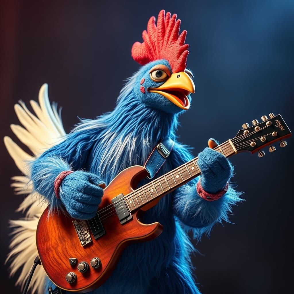 Blue Chicken Muppet Shreds Heavy Metal Guitar