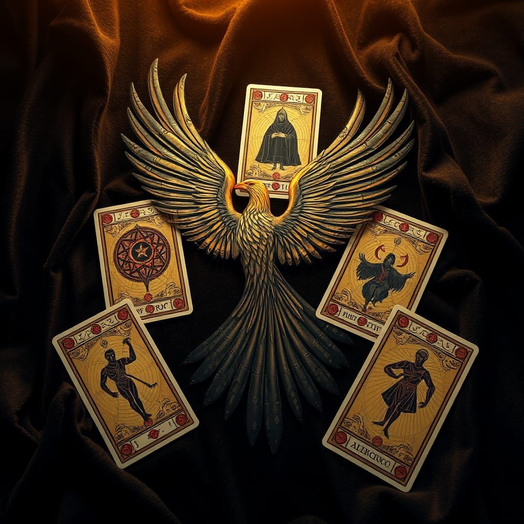 Phoenix Tarot Card Spread in Digital Art Style