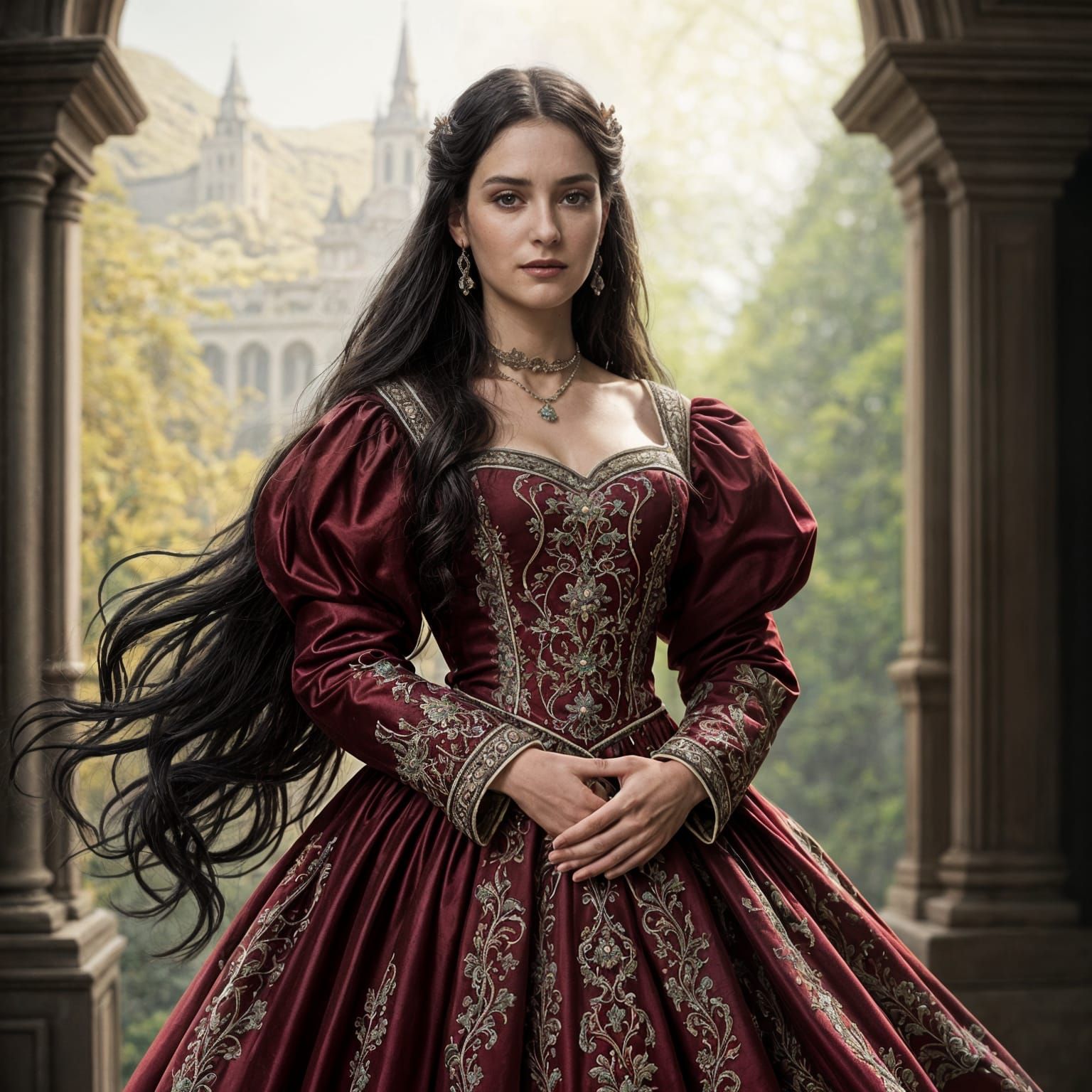 Regal Renaissance Queen in Luxurious Wallachian Attire