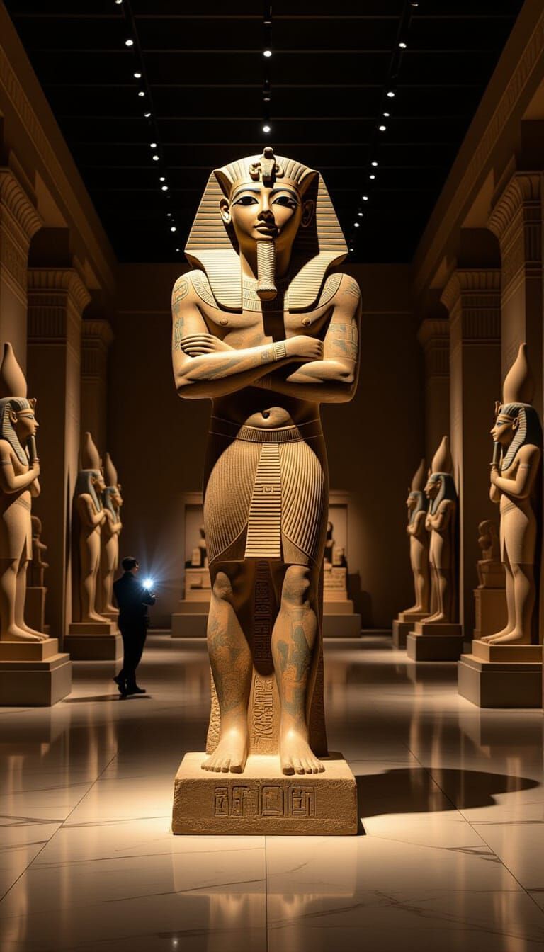 Ancient Egyptian Museum Hall at Night