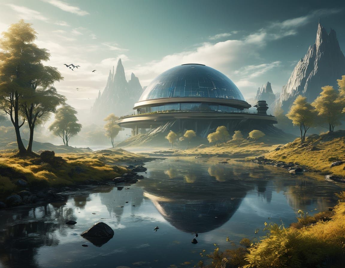 Serene Eco-Friendly Planet in Concept Art Style