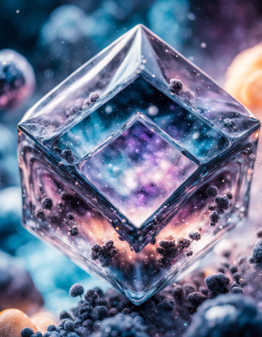 Surrealistic Cosmic Hologram in Glass Cube