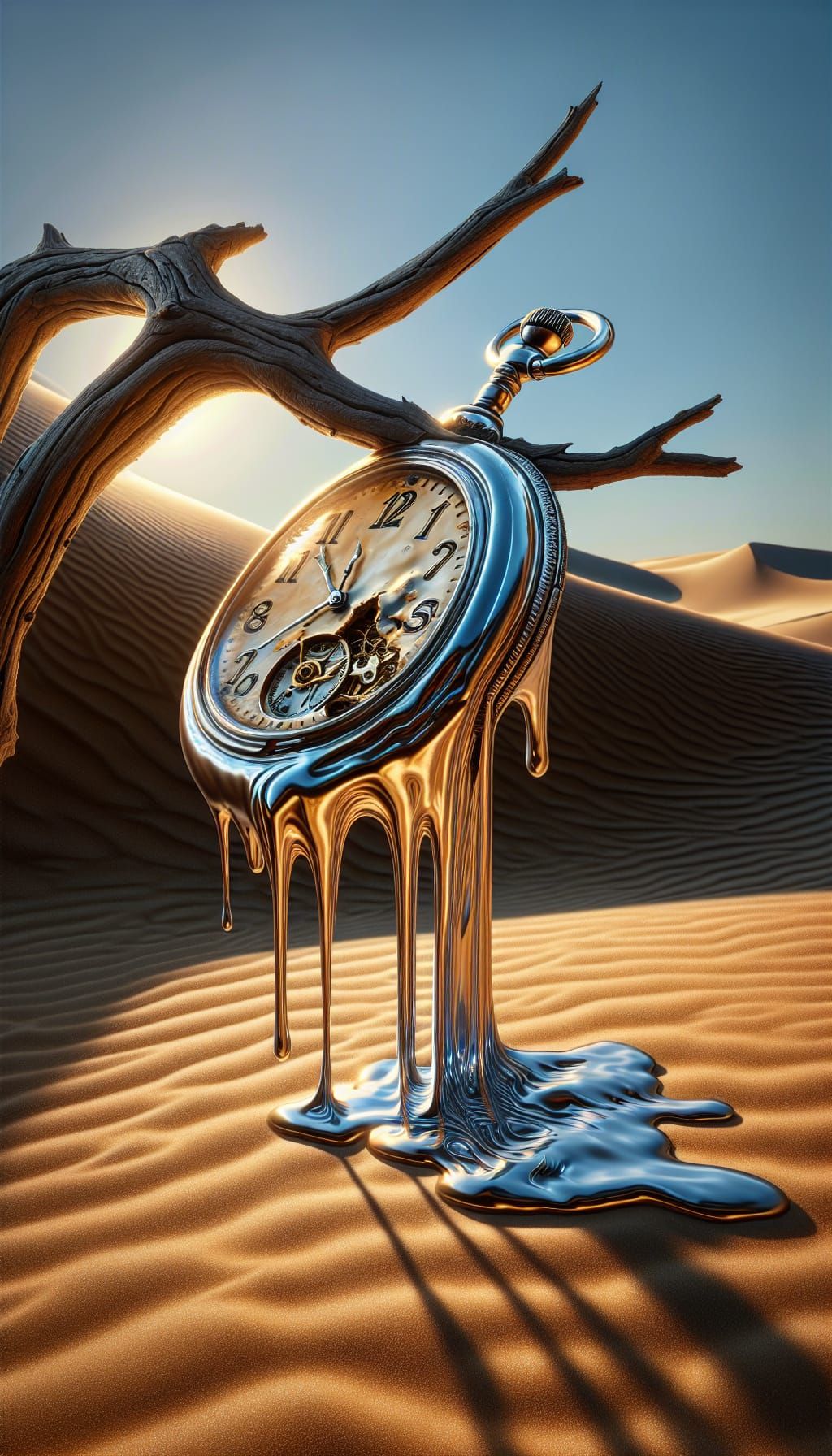 Surrealist Oil Painting of a Melted Pocket Watch in a Desert...