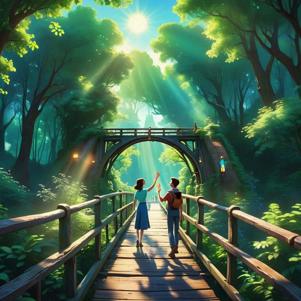Romantic Disney Concept Art: Bridge Scene with Couple