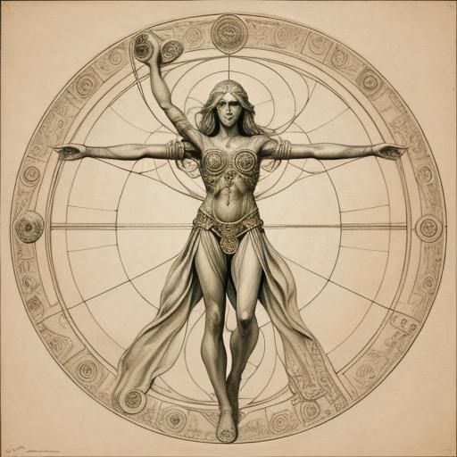 The Vitruvian Woman: 1490 drawing inspired by Vitruvius. Sho...
