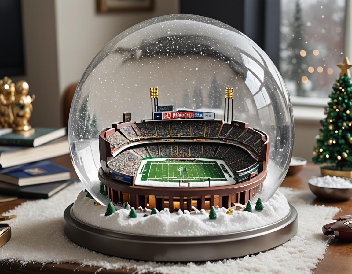 Football Stadium in Snow Globe on Table