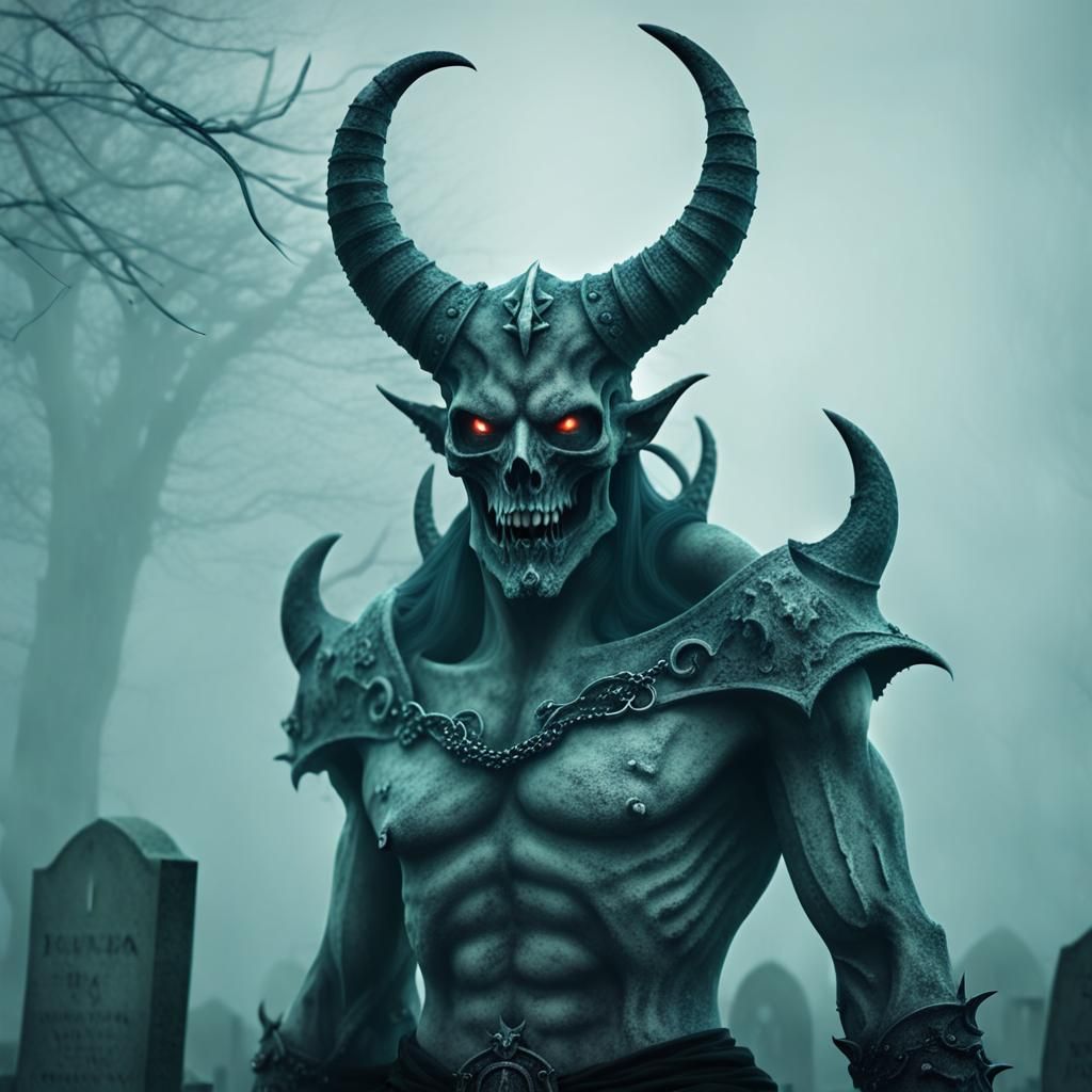 Dark Fantasy Demon Stalking Souls in Graveyard