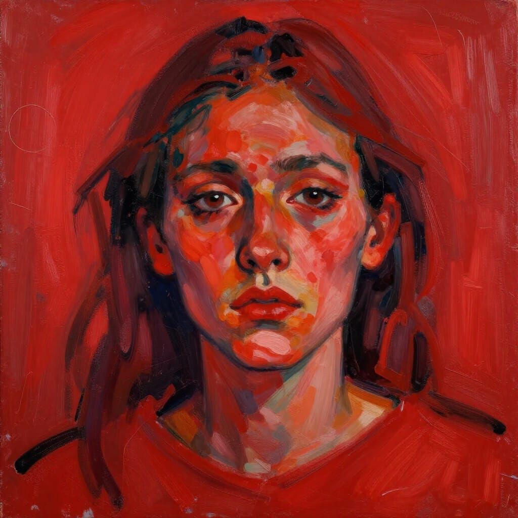 Intense Red Expressionist Portrait