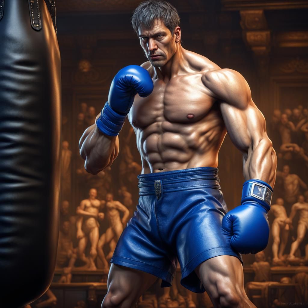 Hyperrealistic Boxer in Klimt-Inspired Mortal Kombat Scene