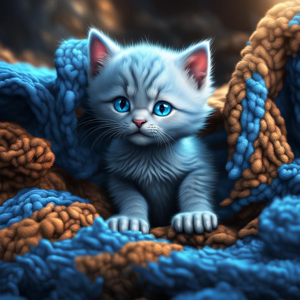 Blue Kitten with Paw as Digital Art