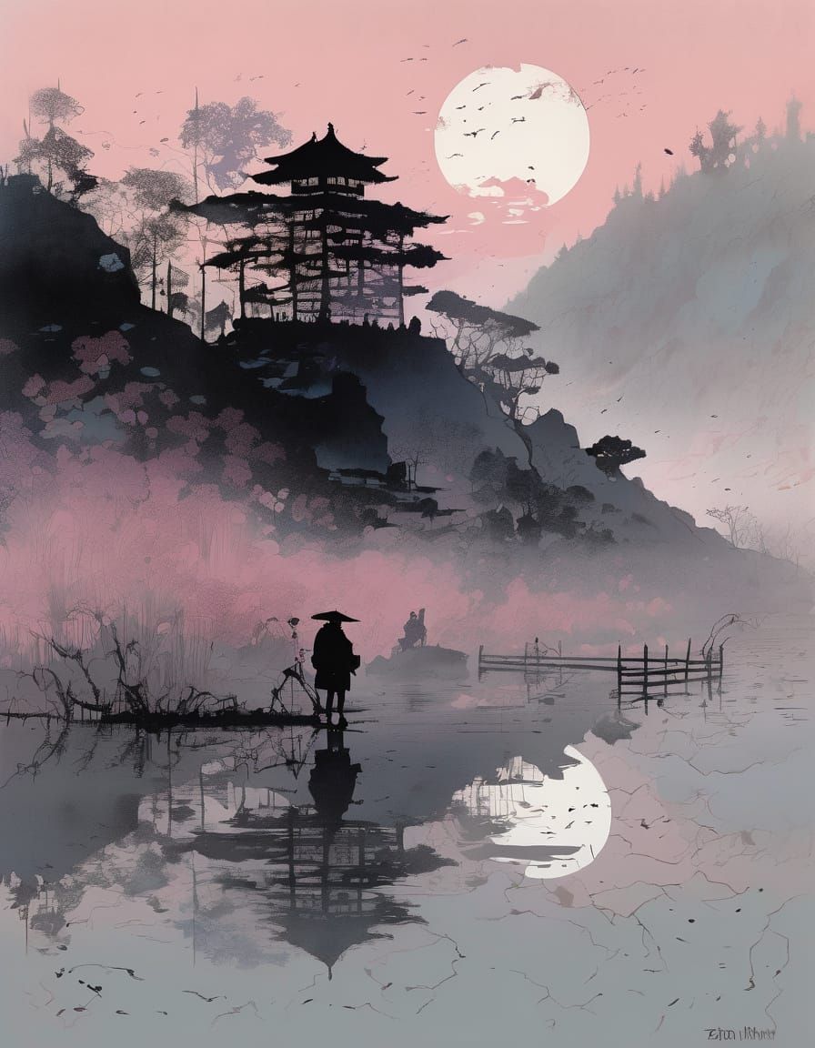 Mysterious Silhouette in Fog with Gradient Colors