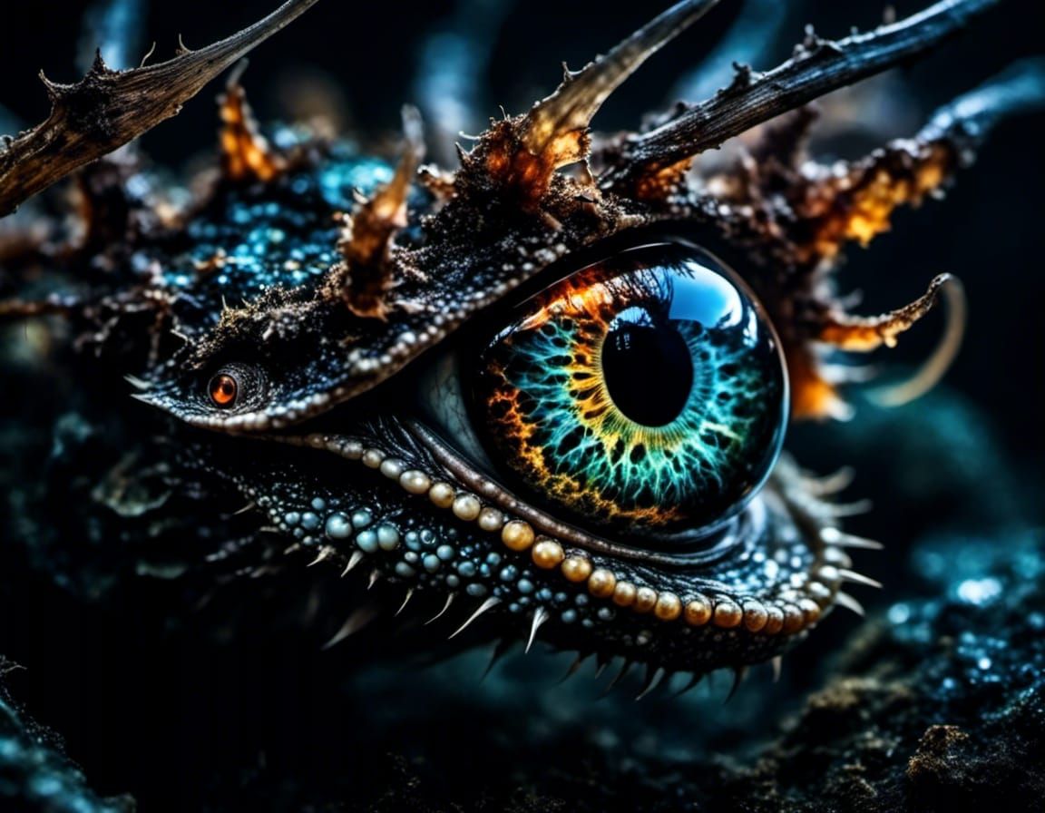 Illuminated Eye Peers from Darkness, Iridescent Vision