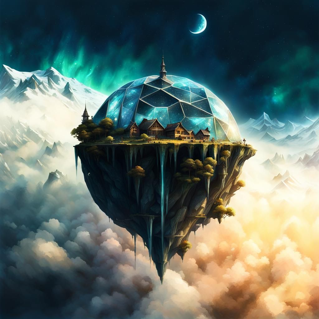 Ethereal Glass Village in Magical Landscape