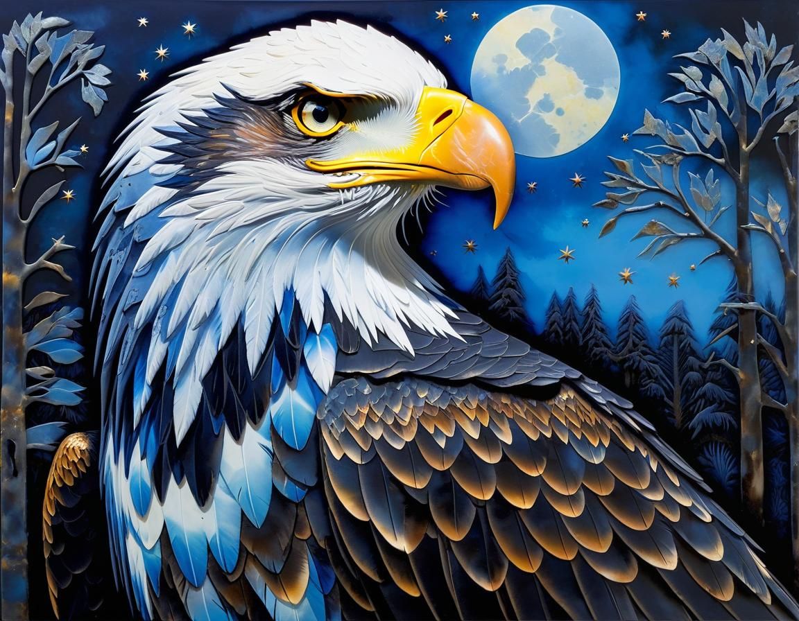 Moonlit Eagle in Encaustic Style