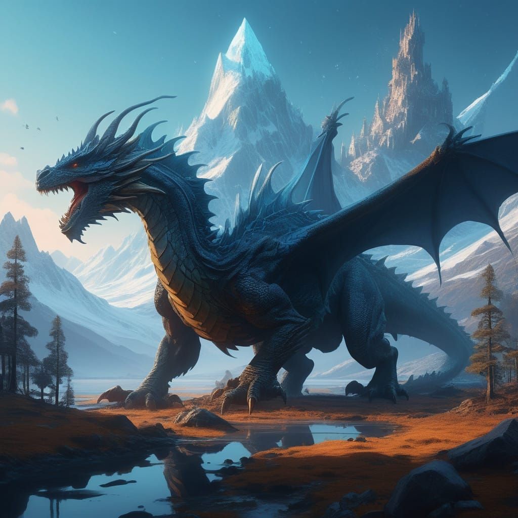 Majestic Mountains Meet Mythical Dragon in a Surreal, 8K Mat...