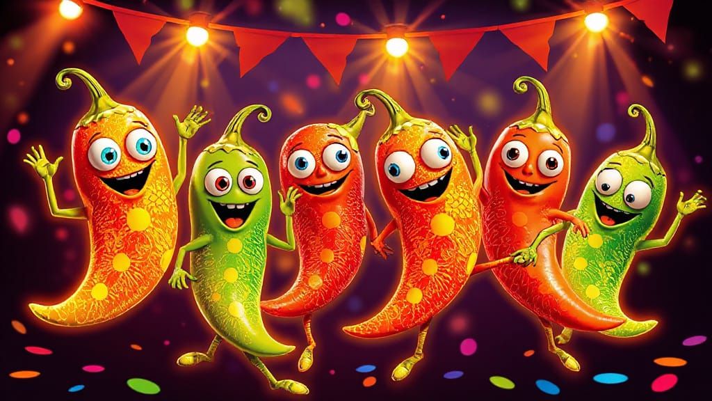 Dancing Glowing Zentangle Chili Pepper Party