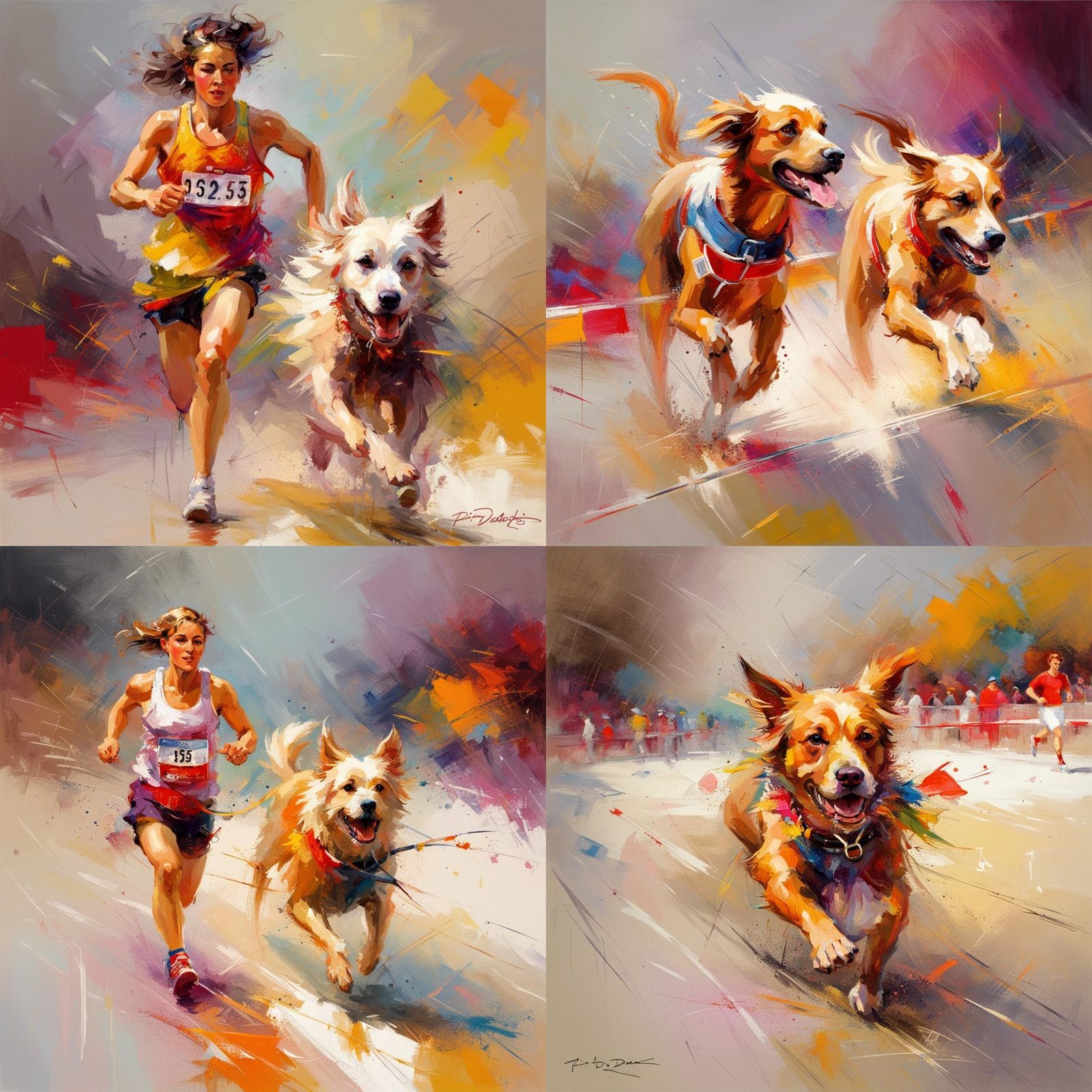 Dog Running Marathon in Warm Colors