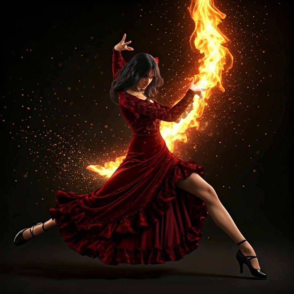 Elegant Girl Dancing Fondango with Art Nouveau Flair