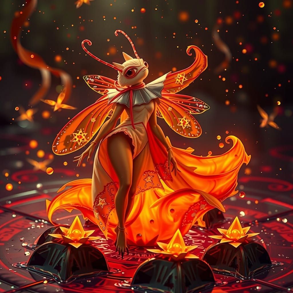 Regal Firefly Amidst Whirling Vortex of Fireflies in a Dream...