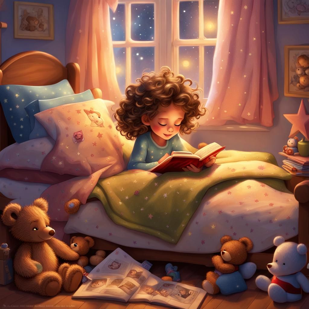 Girl Asleep with Toys in Disney Pixar Style