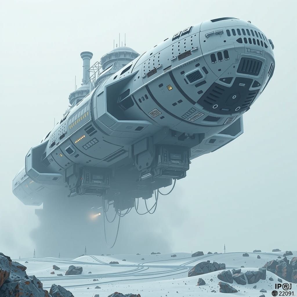 Cyberpunk Mining Starship on Barren Alien World