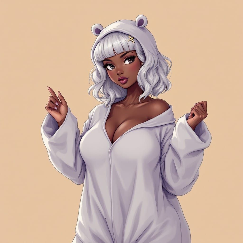 Anime Woman in Hippo Costume, Vivid Colors