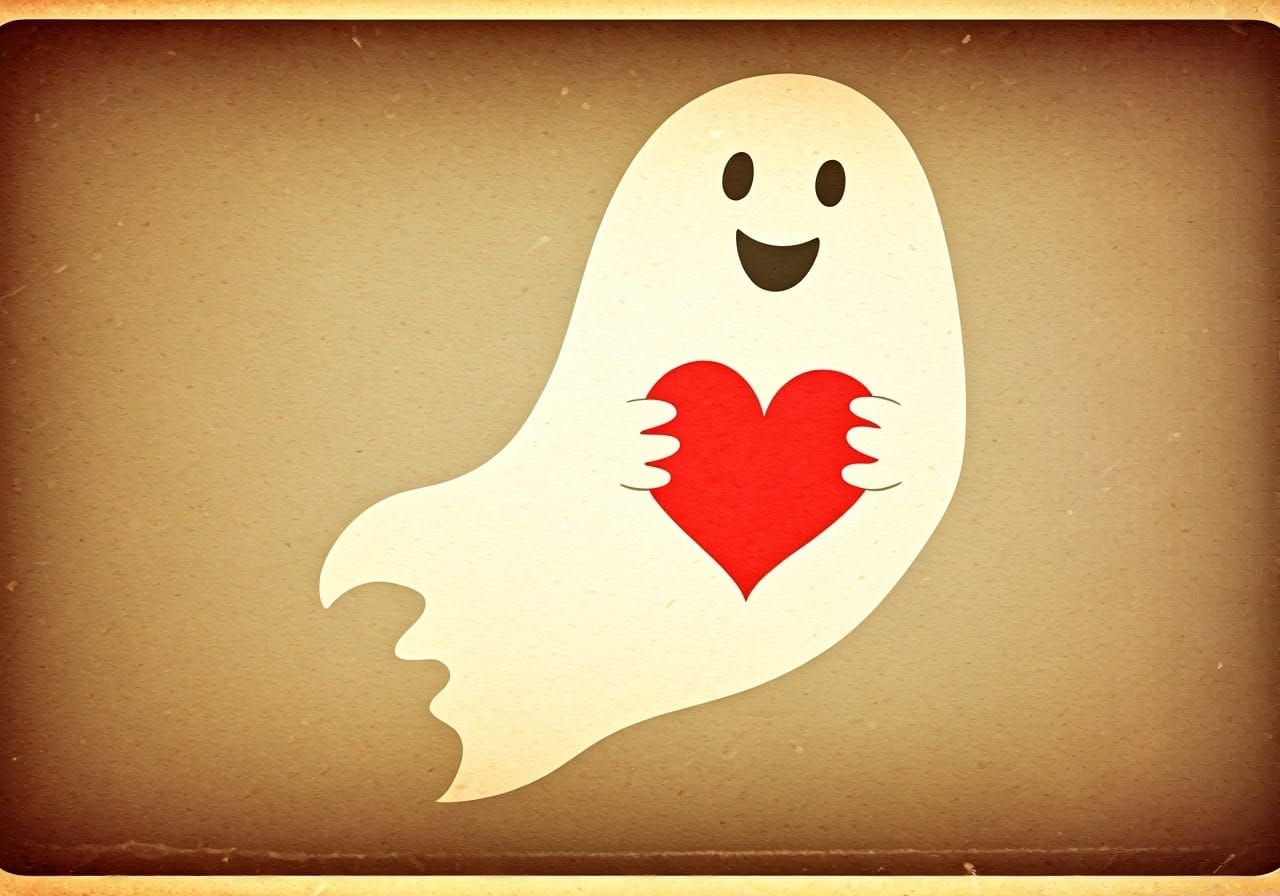 Whimsical Ghost Holds Vintage Valentine's Heart