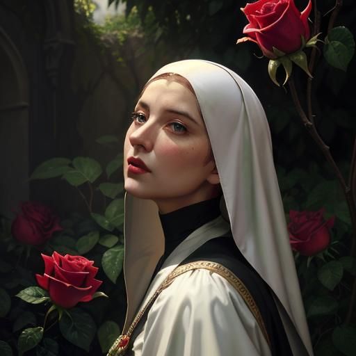 Melancholy Maiden in Ornate Baroque Garden