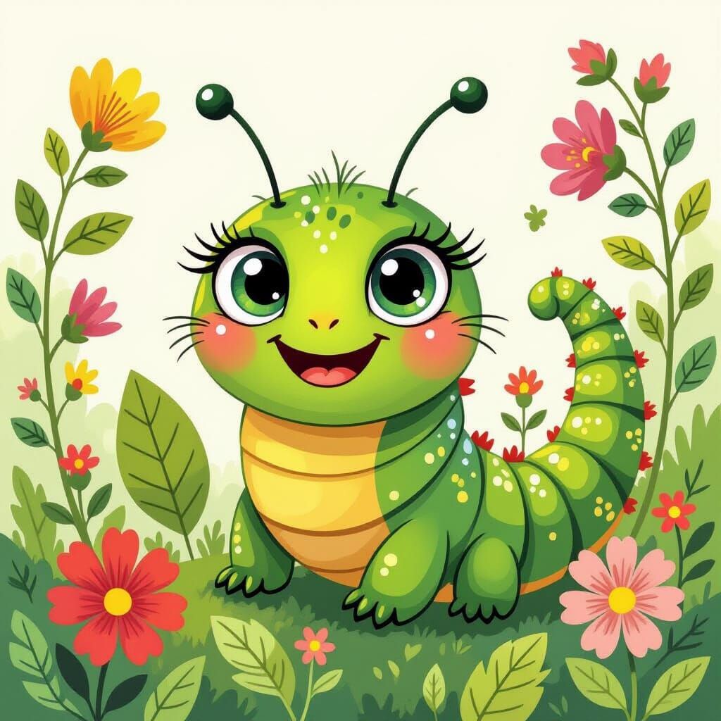 Cheerful Caterpillar in Beatrix Potter Style