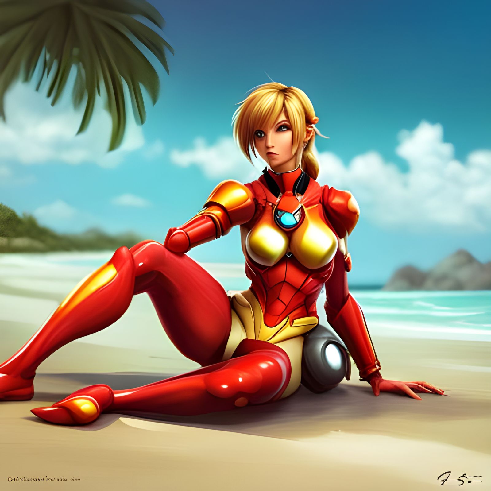 Samus Aran Relaxing on a Sunny Beach