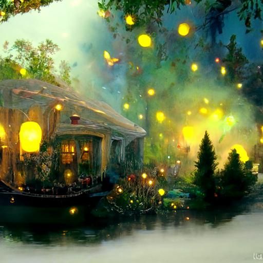 Ethereal Fireflies in a Fantasy Landscape