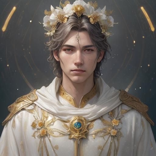 Boy in White Cloak with Galaxy Background