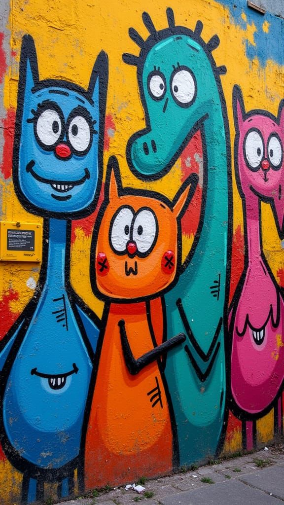 Graffiti Mural of Cartoon Goons in Street Art Style