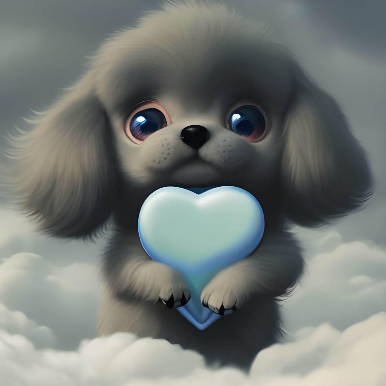 Adorable Puppy with Heart Cloud in Cartoon Style