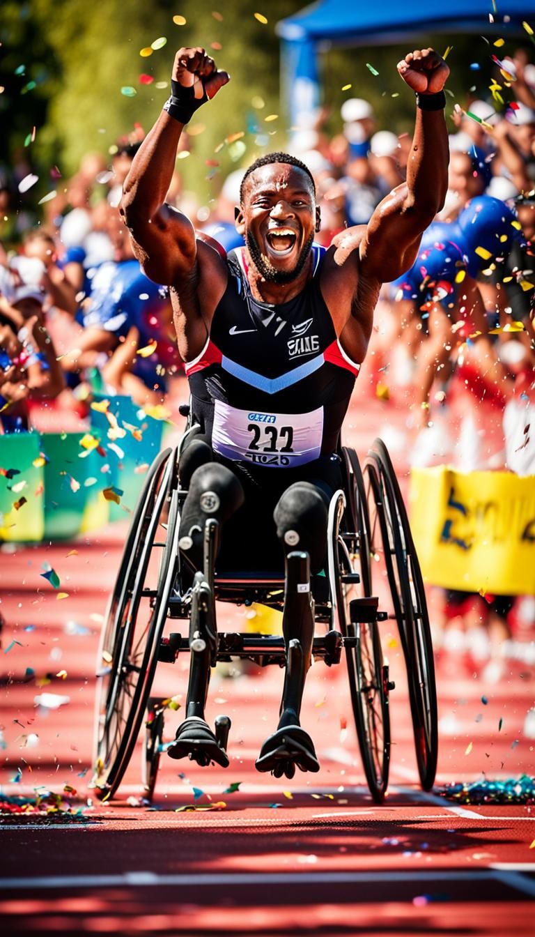 Para-Athlete's Triumphant Victory: Dynamic Sports Photo