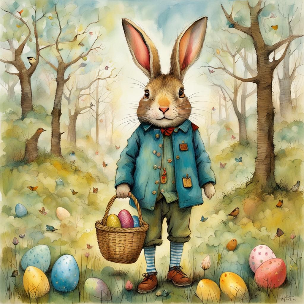 Easter Egg Hunt Whimsical Illustration