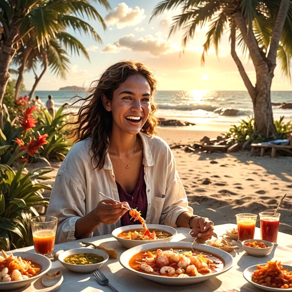 Delicious Beachside Prawn Fry and Soup, Detailed Matte Paint...