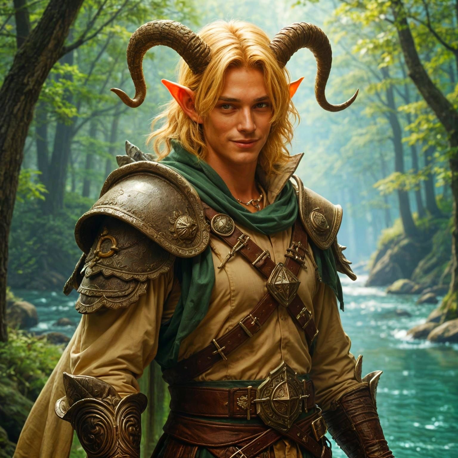 Blond Satyr Cleric in Forest, D&D Character Art