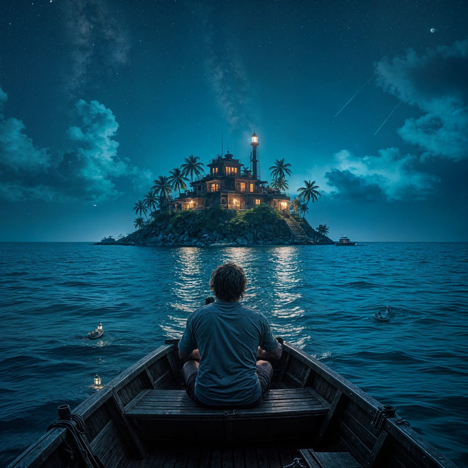 Castaway Views Dieselpunk Island at Night