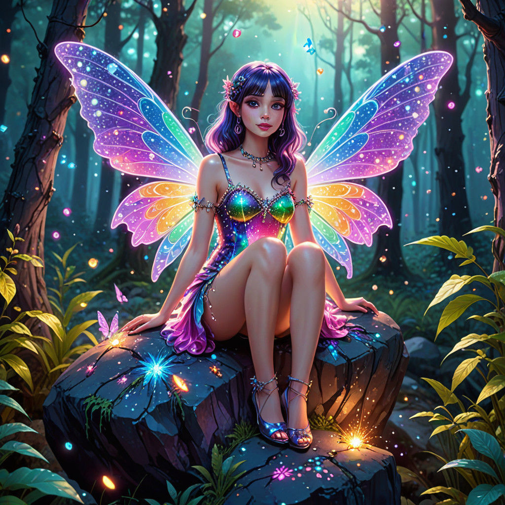 Whimsical Pastel Goth Fairy in Vibrant Forest Wonderland
