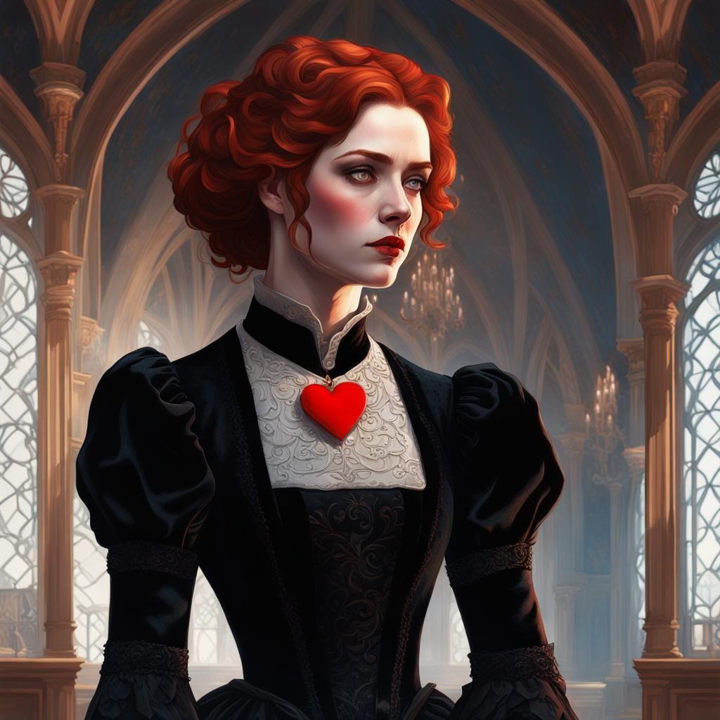 Mournful Woman in Gothic Parlor, Art Nouveau Portrait