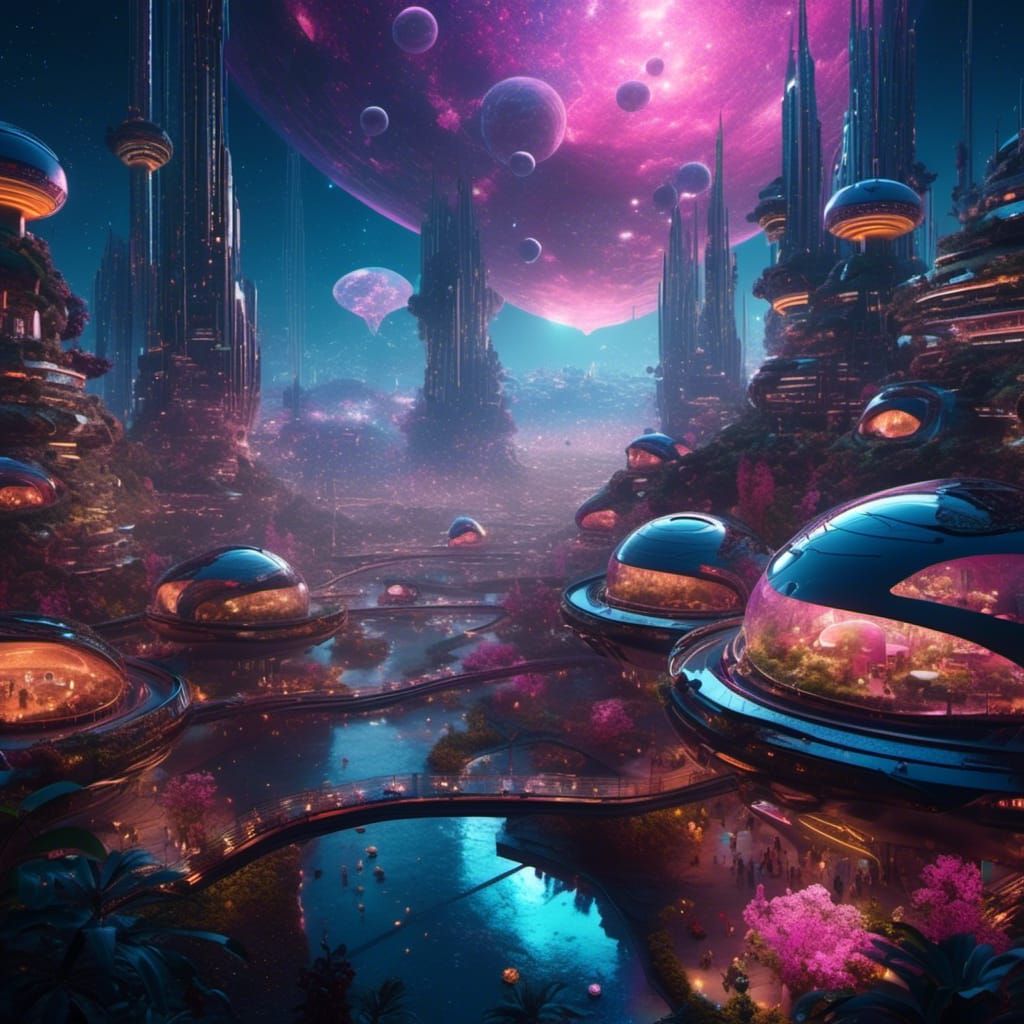 Aetherpunk Space Colony Illustration in Dreamy Darkness