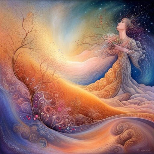 Cosmic Sand Tornado with Fractal Flowers