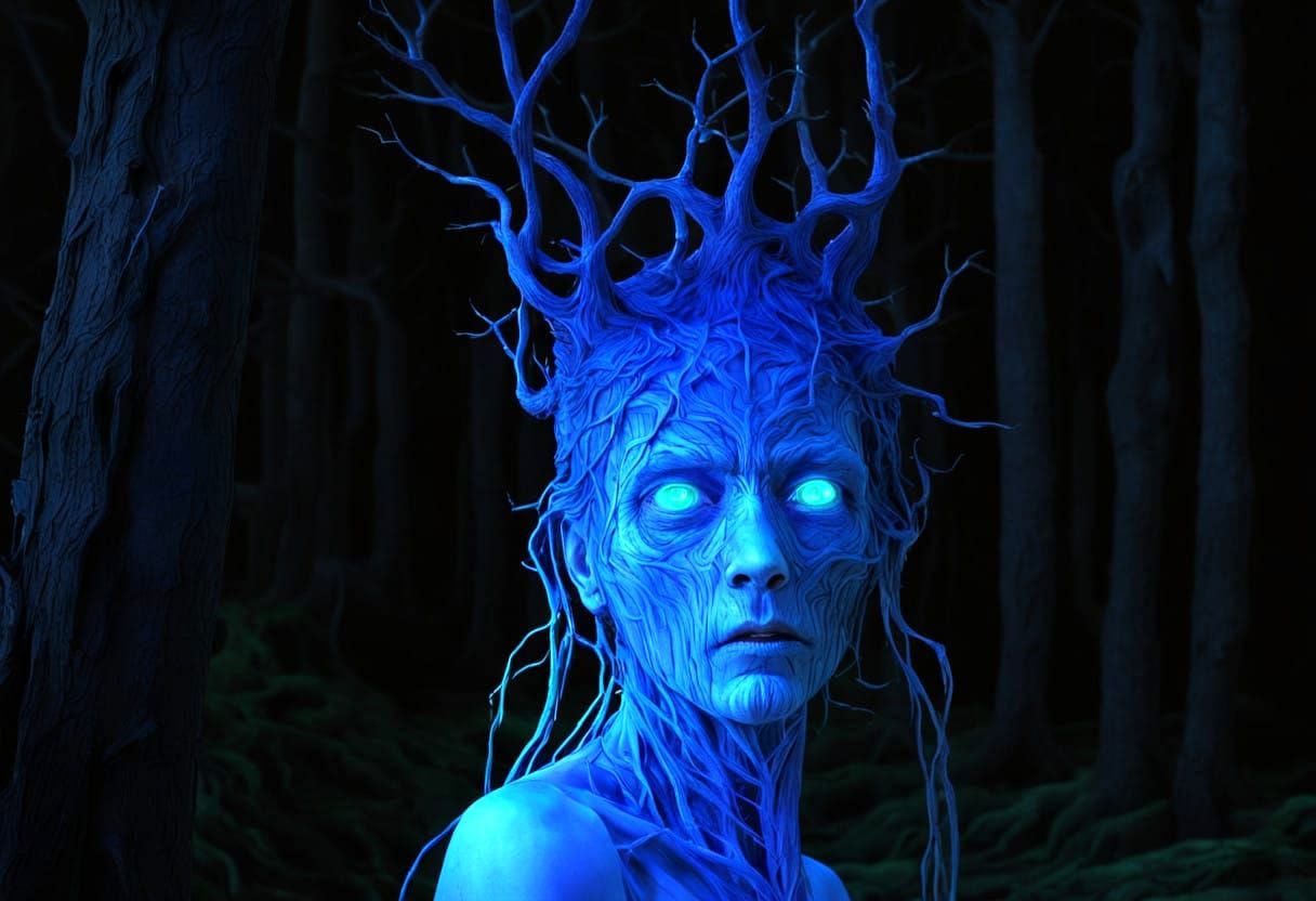 Ethereal Dreamscapes: Lone Figure Amidst Twisted Trees