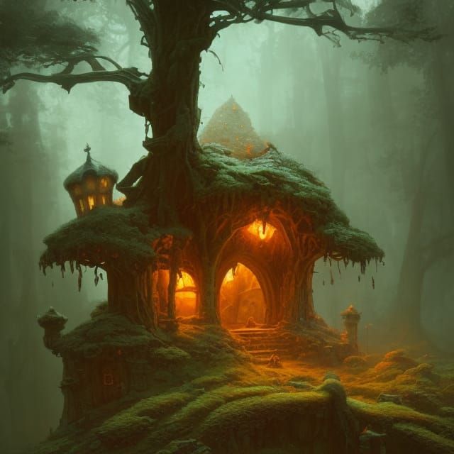 Ethereal Gnome Castle in Dark Fantasy Style