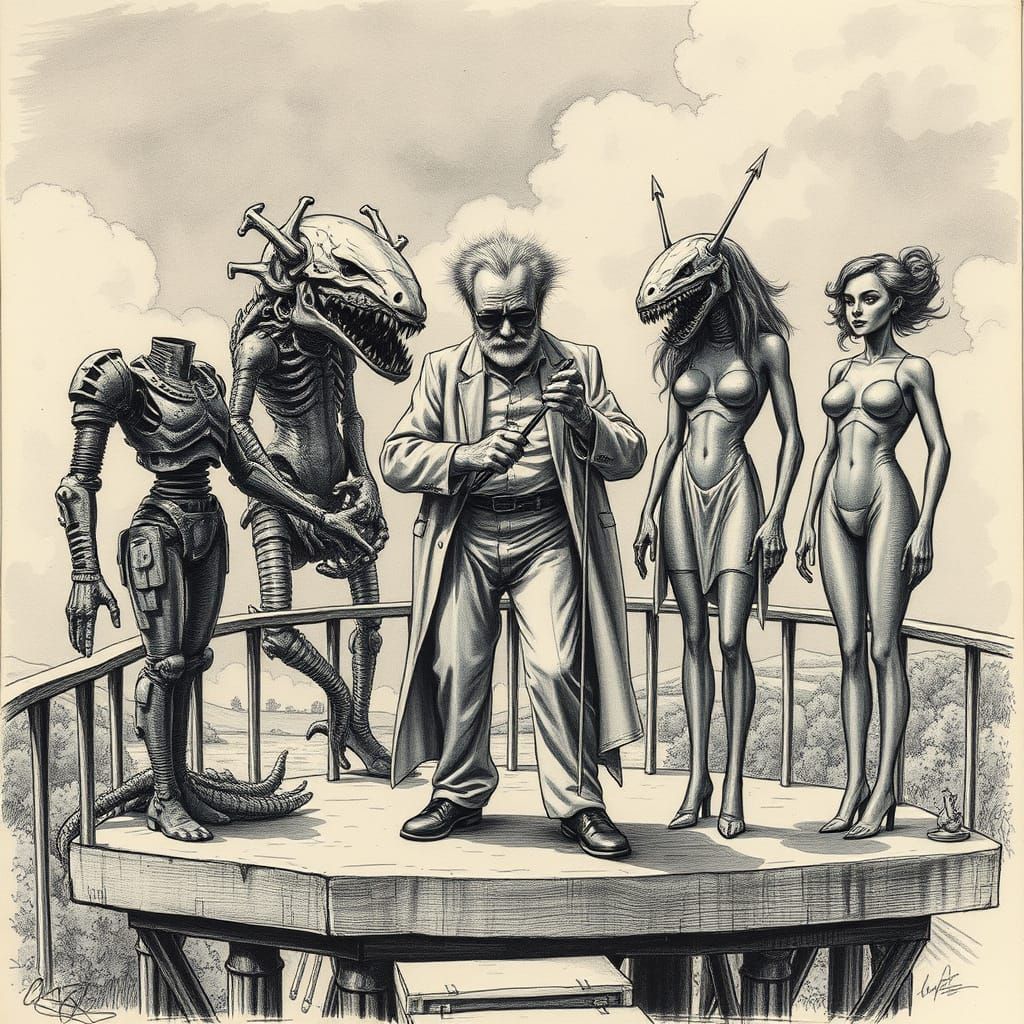 Mad Scientist Crafts Mechanical Monsters on Elevated Platfor...