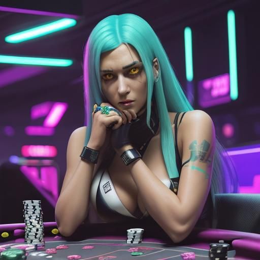 Cyberpunk Poker Face in Neon Style